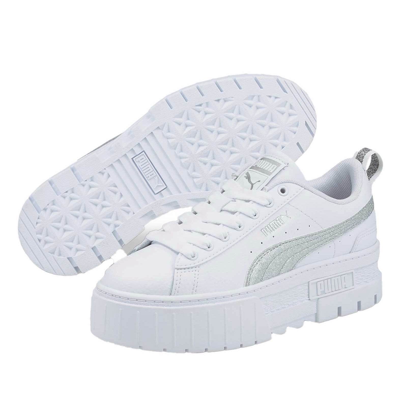 Tenis Puma Mayze Plataforma Blanco Glitter Plata De Dama