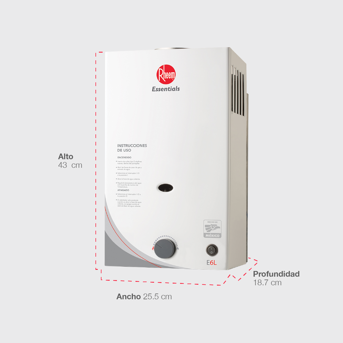 Calentador de Agua Essentials Instantaneo 6 Litros por Min Gas LP 1 Servicio Incluye,  Conexion Basica y 1 ano de garantia adicional sin costo del 1 al 28 Febrero 2023