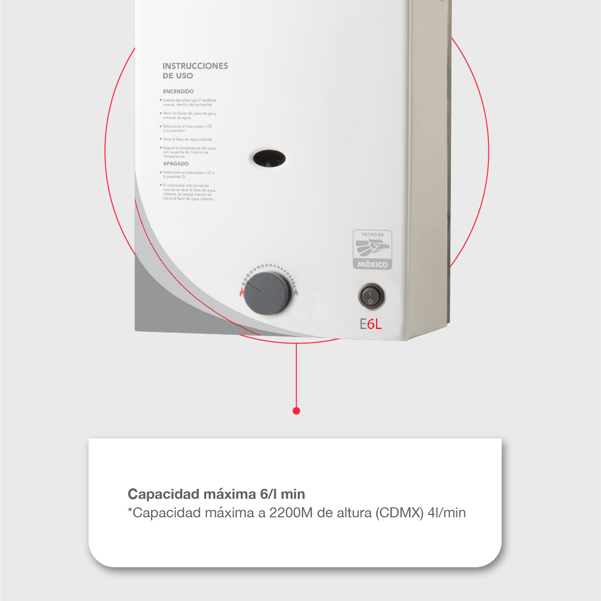 Calentador de Agua Essentials Instantaneo 6 Litros por Min Gas LP 1 Servicio Incluye,  Conexion Basica y 1 ano de garantia adicional sin costo del 1 al 28 Febrero 2023