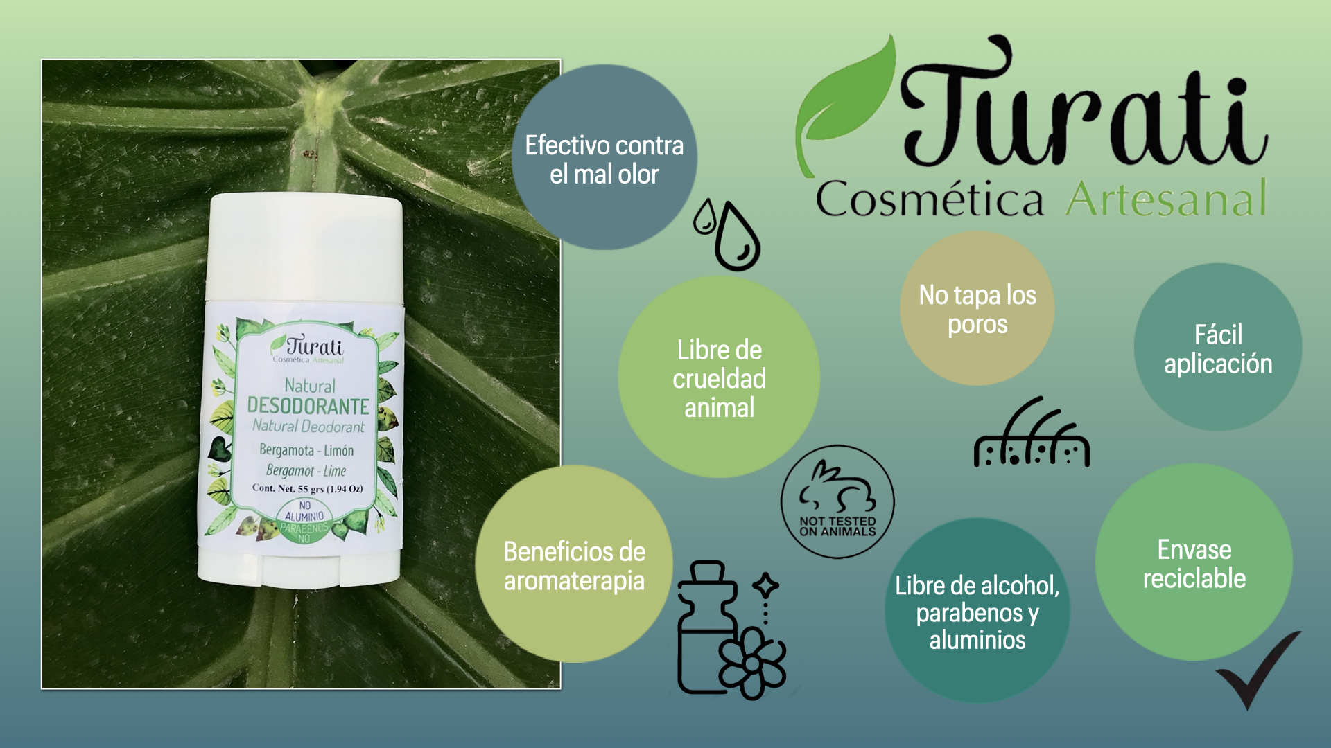 Desodorante natural Turati aroma Bergamota-Limón 3 piezas