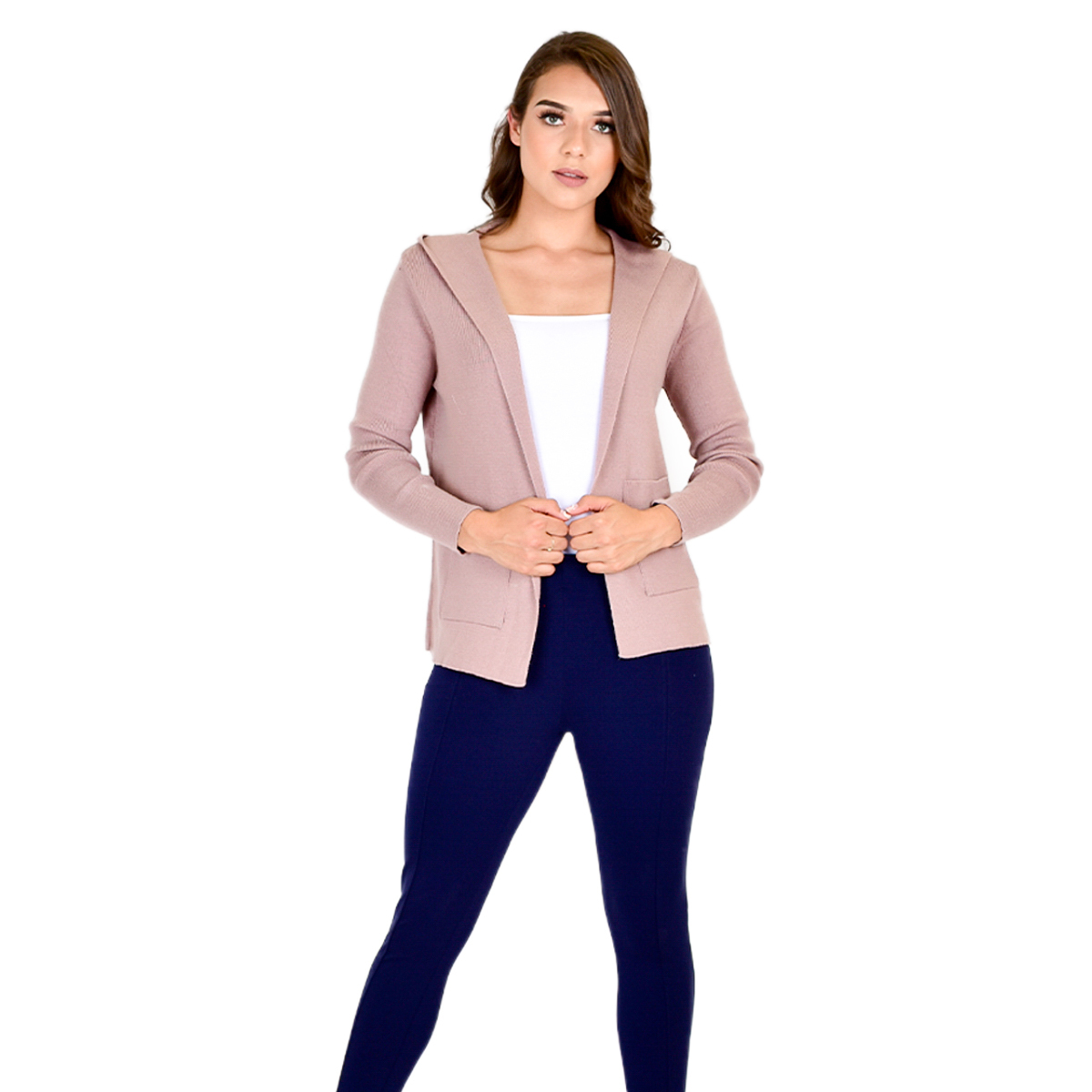 Sueter Cardigan De Punto Con Gorro Para Mujer 128- Nude