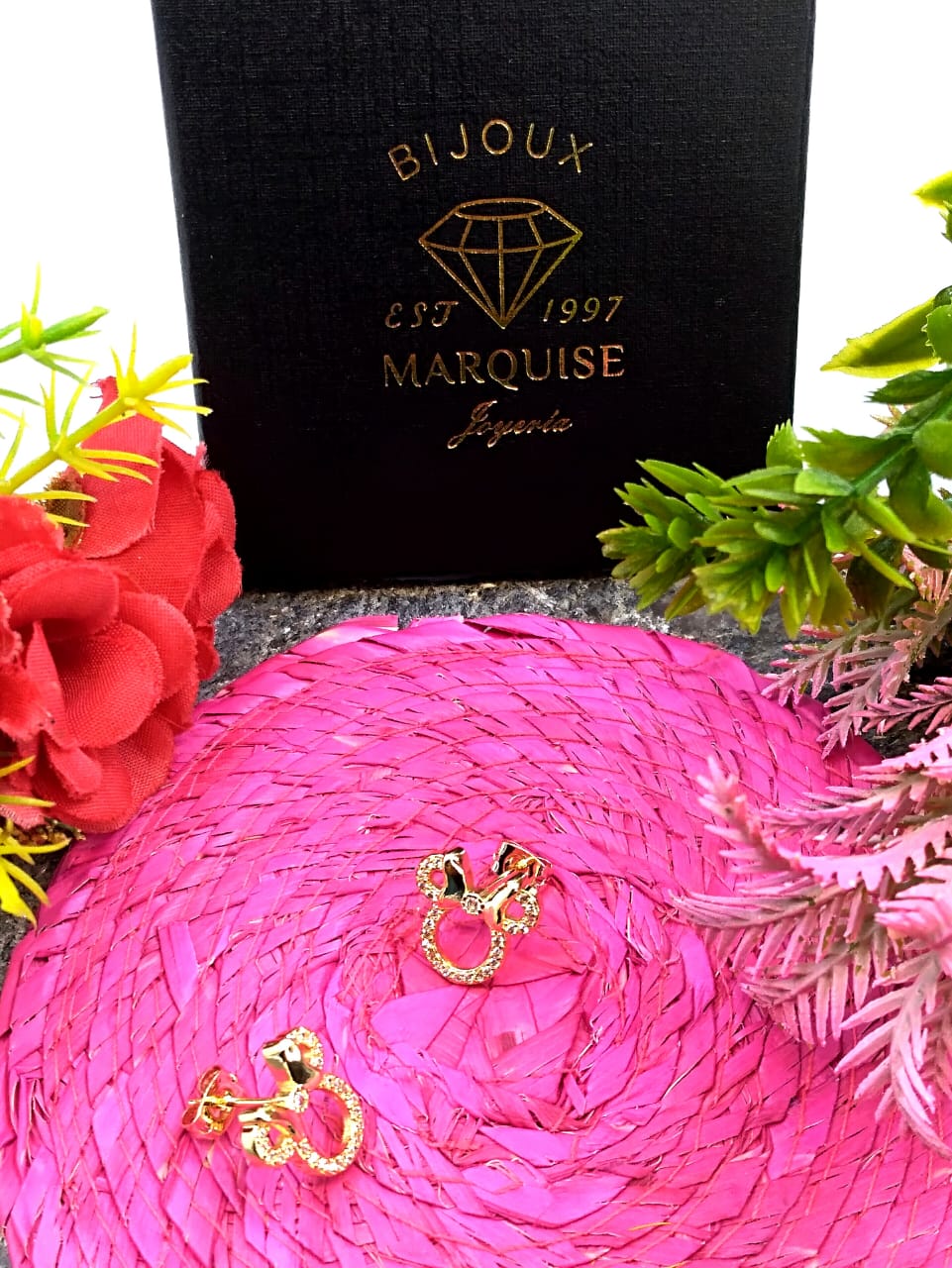 Aretes Bijous Marquise Mickey Mouse Zirconia Chapa Oro 18k