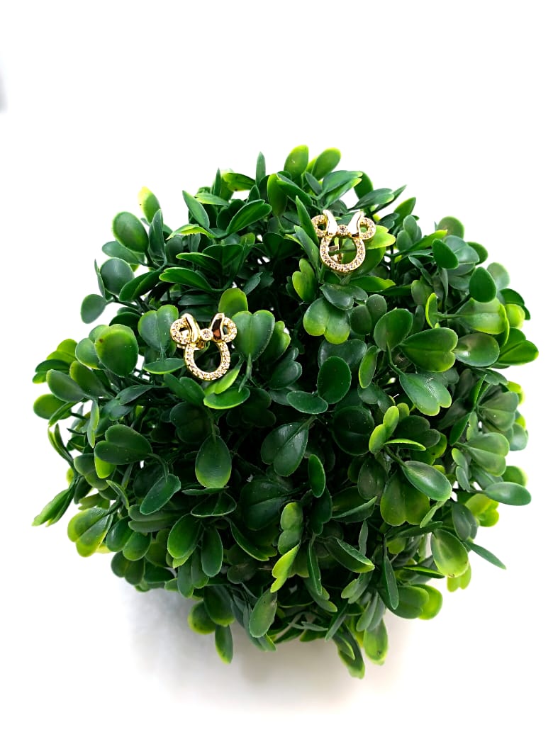 Aretes Bijous Marquise Mickey Mouse Zirconia Chapa Oro 18k