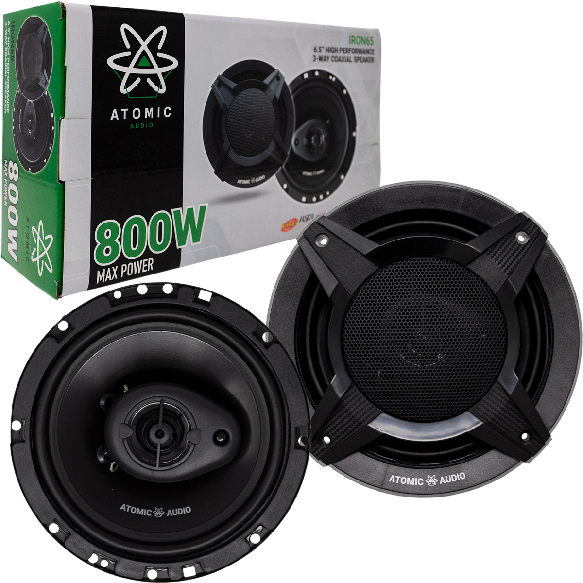 Bocinas Coaxiales Atomic Audio IRON65 800 Watts 6.5 Pulgadas 4 Ohms 3 Vías 