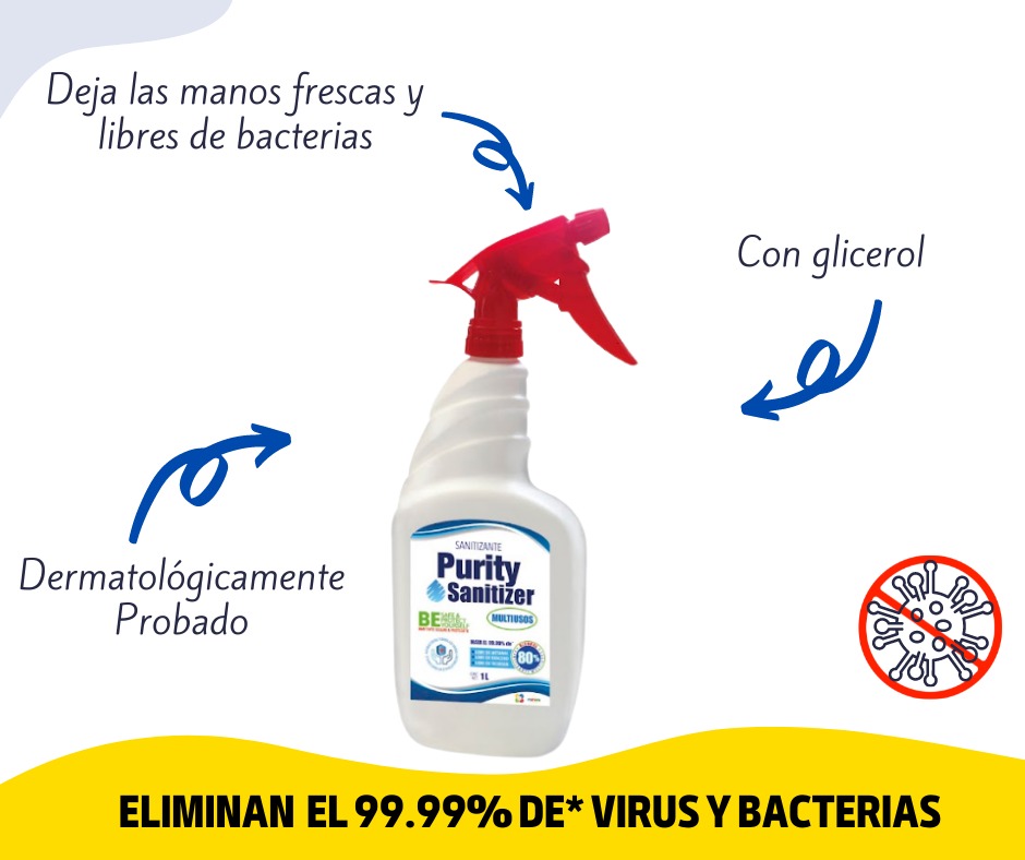 Alcohol Antibacterial 1L Purity Sanitizer Antiséptico para manos 10 piezas