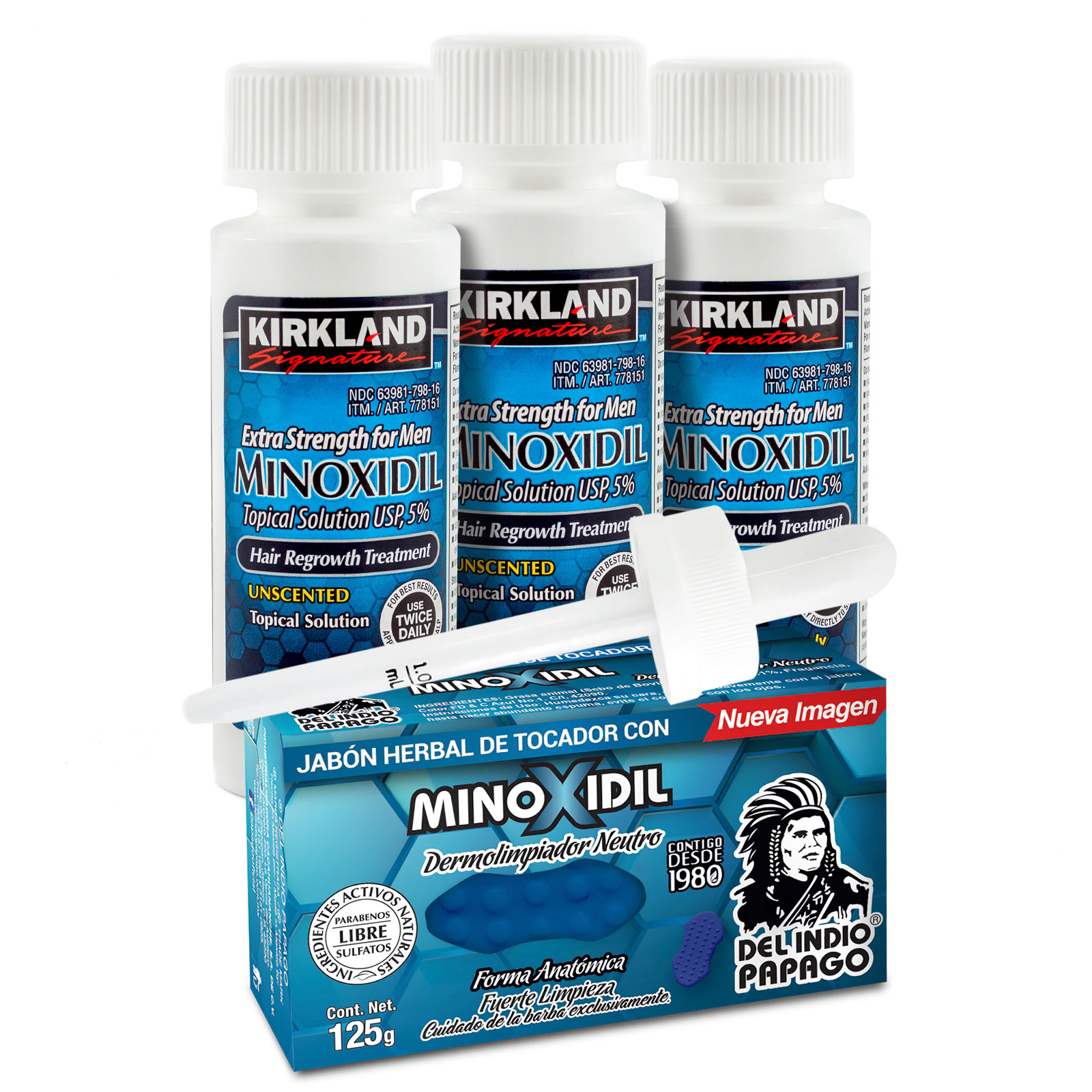 Minoxidil 5% Solución Tópica 3 Meses + Jabón 0.1% Minoxidil  ( Incluye Aplicador )