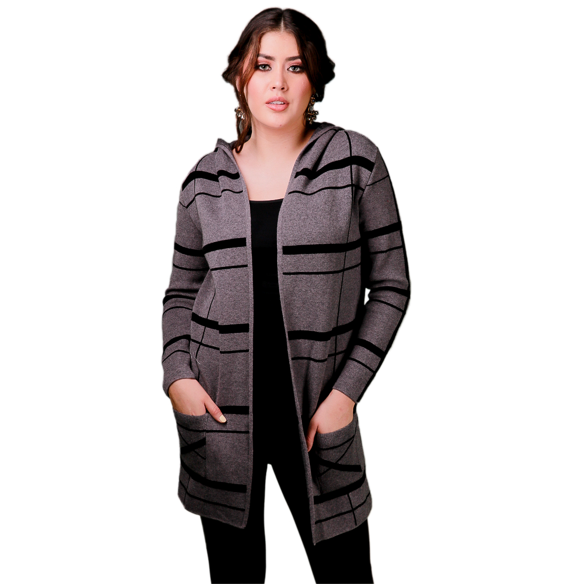 Sueter Cardigan Para Mujer Ligero Bolsillos De Plaston 111 - Gris Oxford