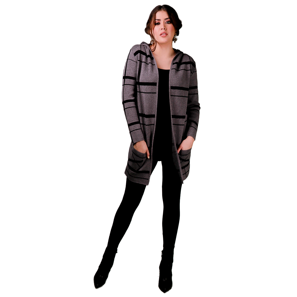 Sueter Cardigan Para Mujer Ligero Bolsillos De Plaston 111 - Gris Oxford