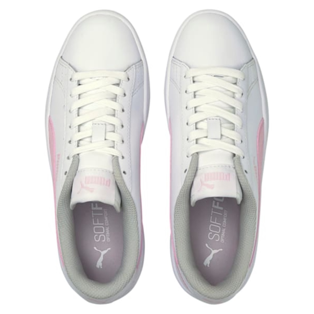 Tenis puma smash V2 Jr. blanco-rosa/mujer 365170 28 original