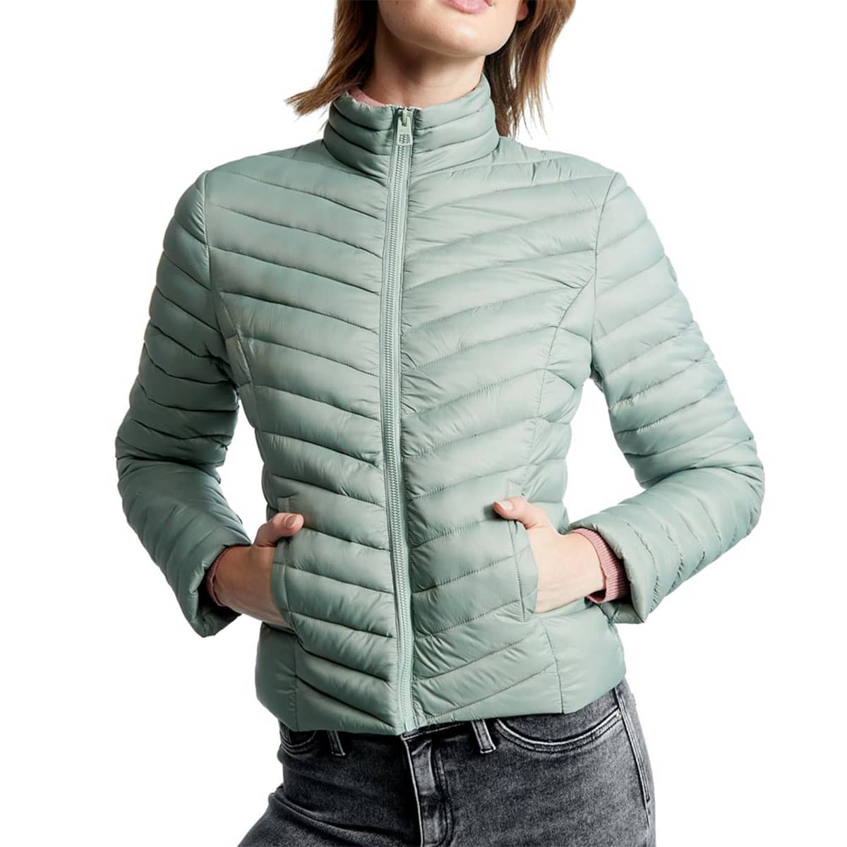 Chamarra Holly Land para mujer con cuello alto, color azul menta, mod. 1033727