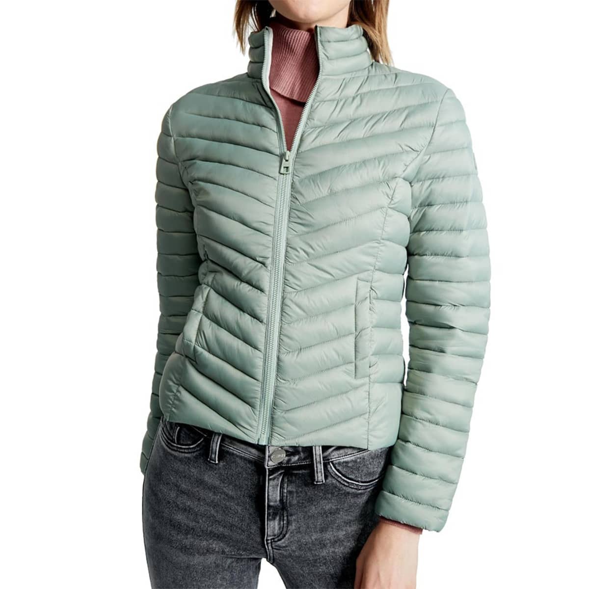 Chamarra Holly Land para mujer con cuello alto, color azul menta, mod. 1033727