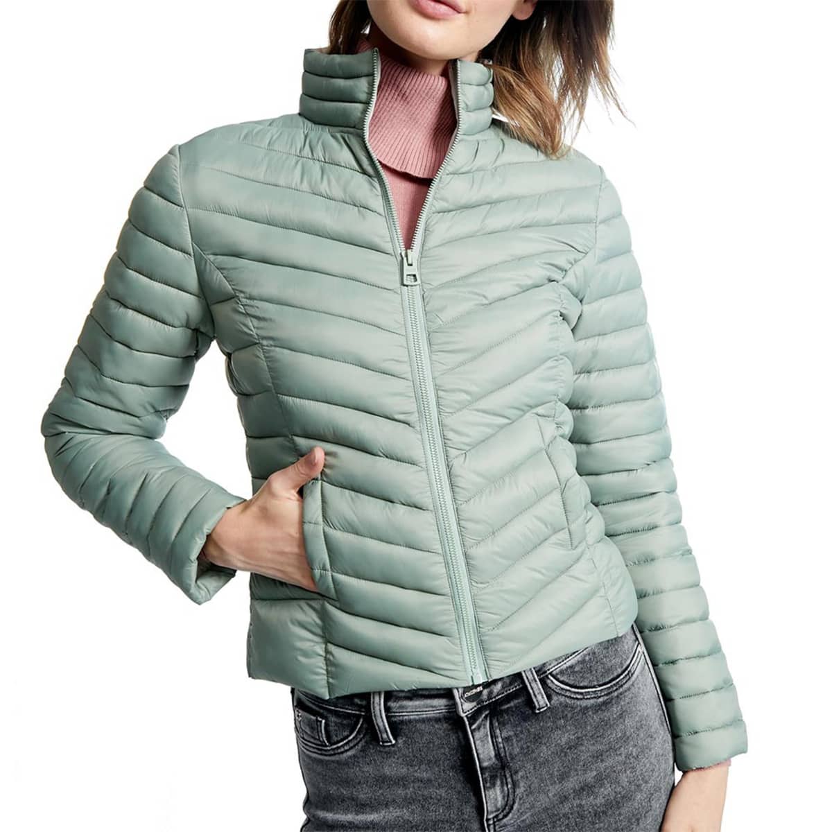 Chamarra Holly Land para mujer con cuello alto, color azul menta, mod. 1033727