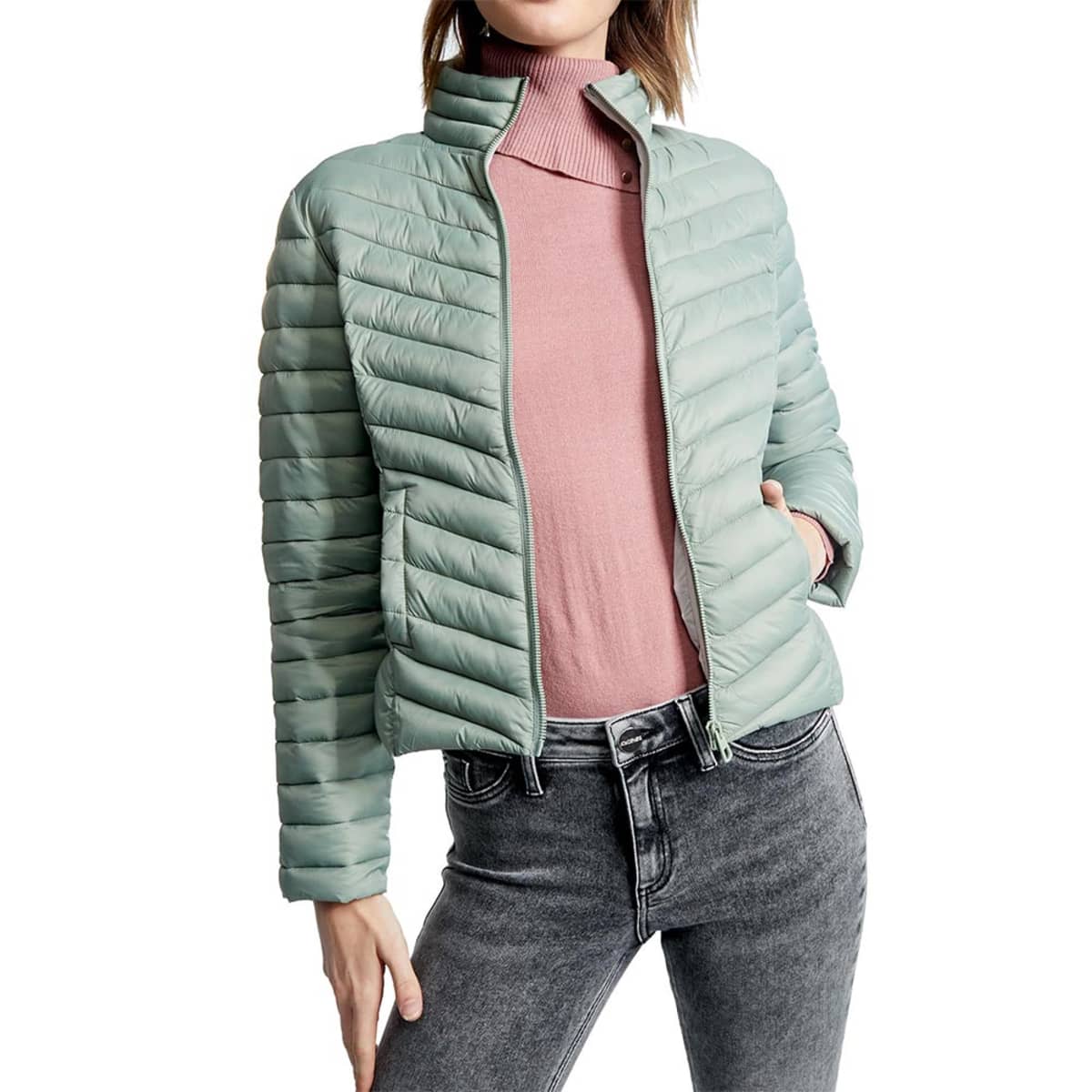 Chamarra Holly Land para mujer con cuello alto, color azul menta, mod. 1033727