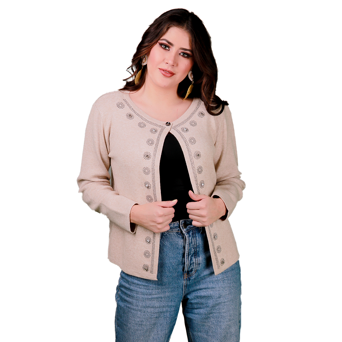 Sueter Manga Larga Boton Cuello Para Mujer 171 - Arena