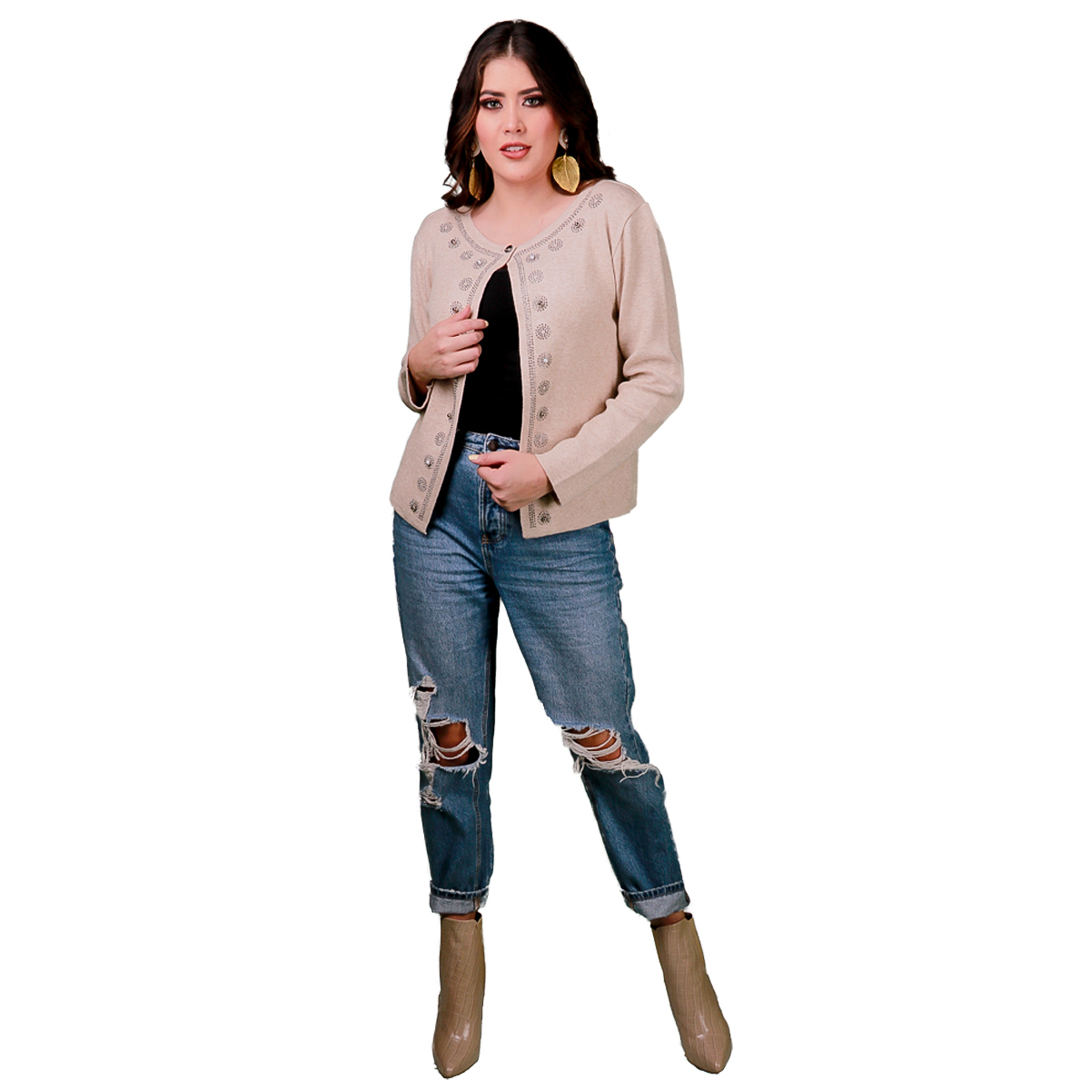 Sueter Manga Larga Boton Cuello Para Mujer 171 - Arena