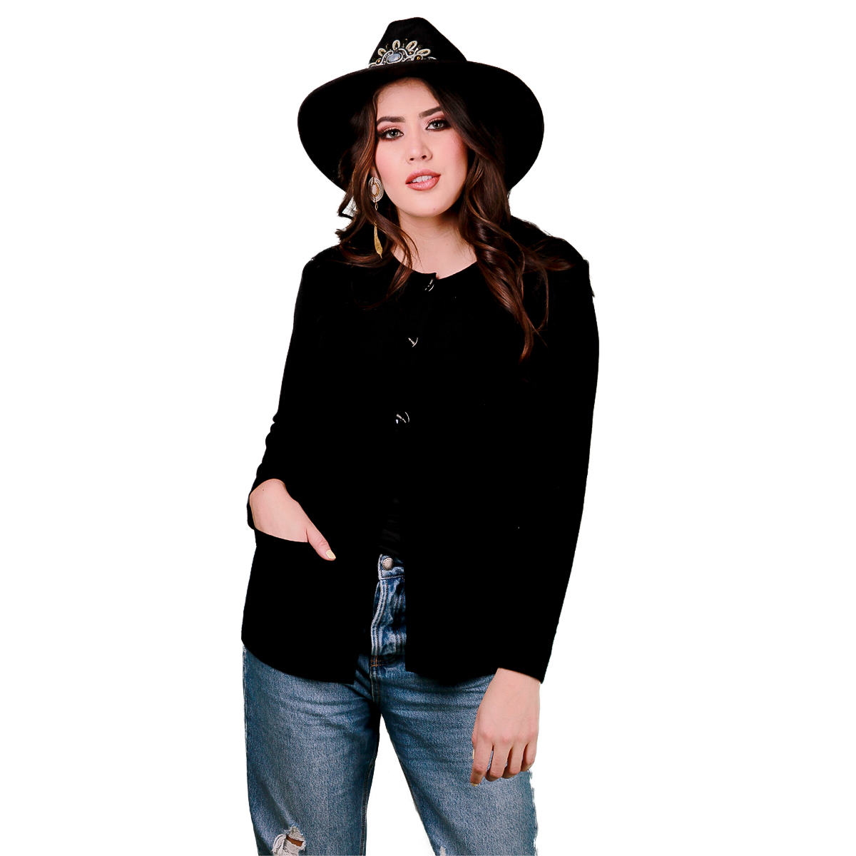 Sueter Manga Larga Tres Botones Para Mujer 161 - Negro