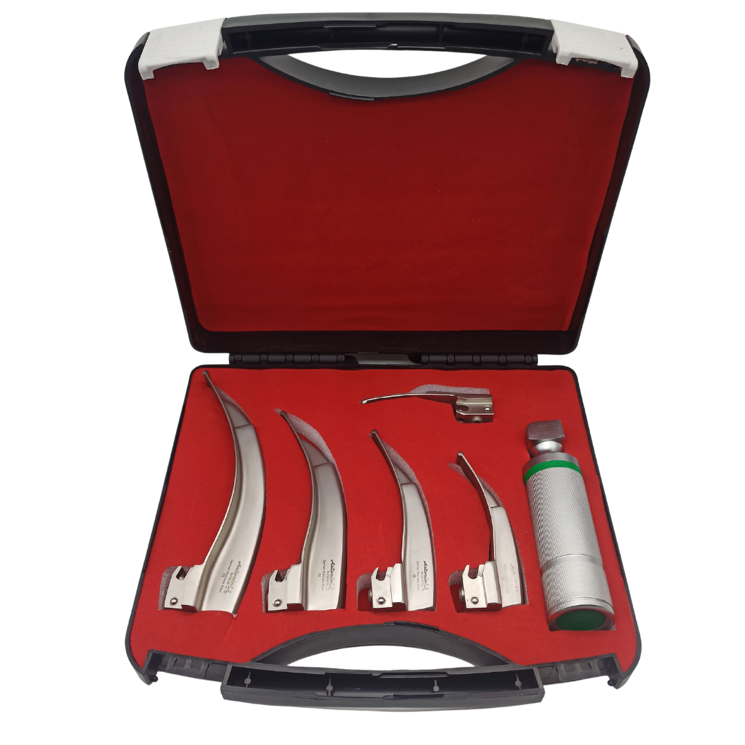 Laringoscopio Macintosh Stubby Luz Blanca LED Fibra Optica Integrada Megablade 5 Hojas