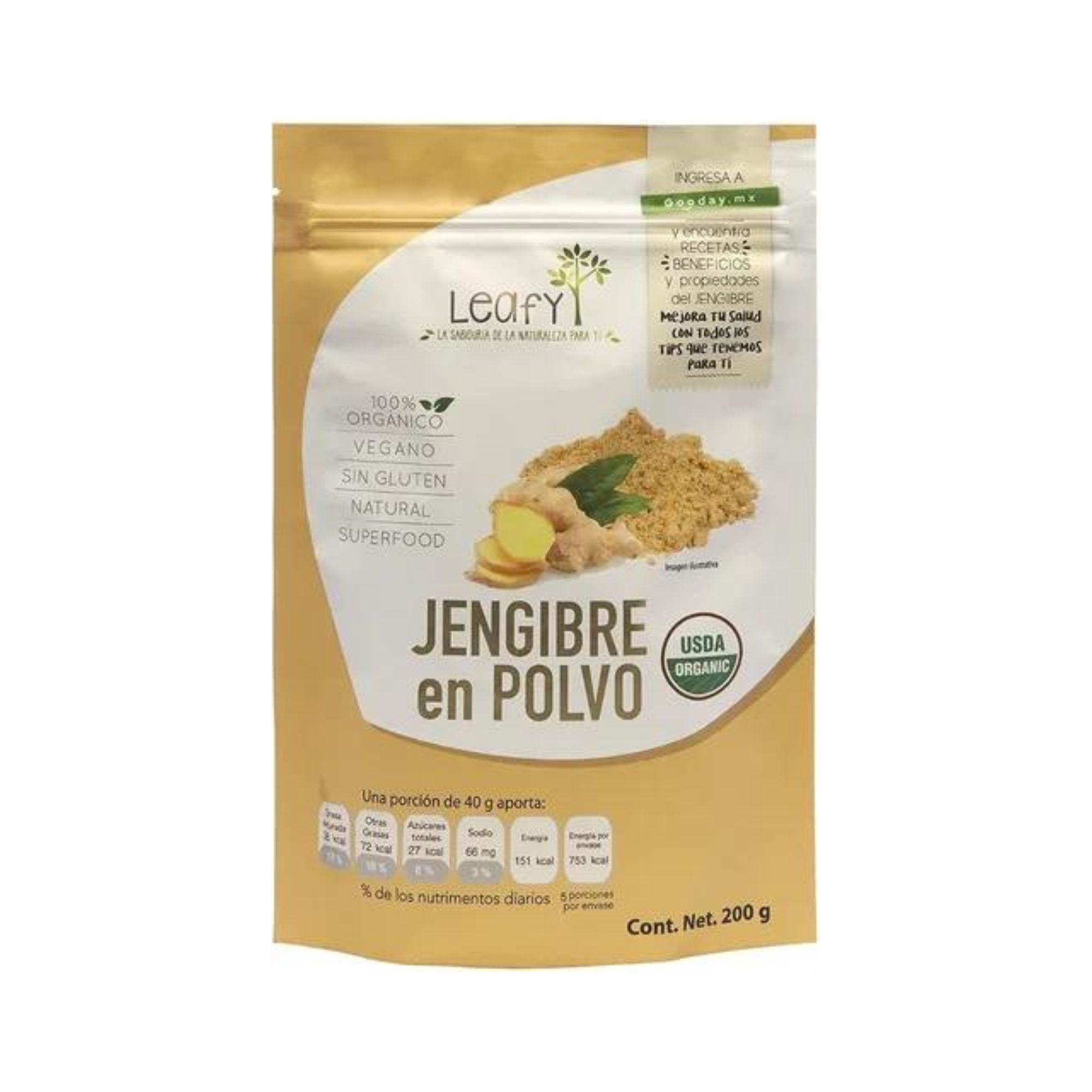 Jengibre Orgánico En Polvo 200g Leafy
