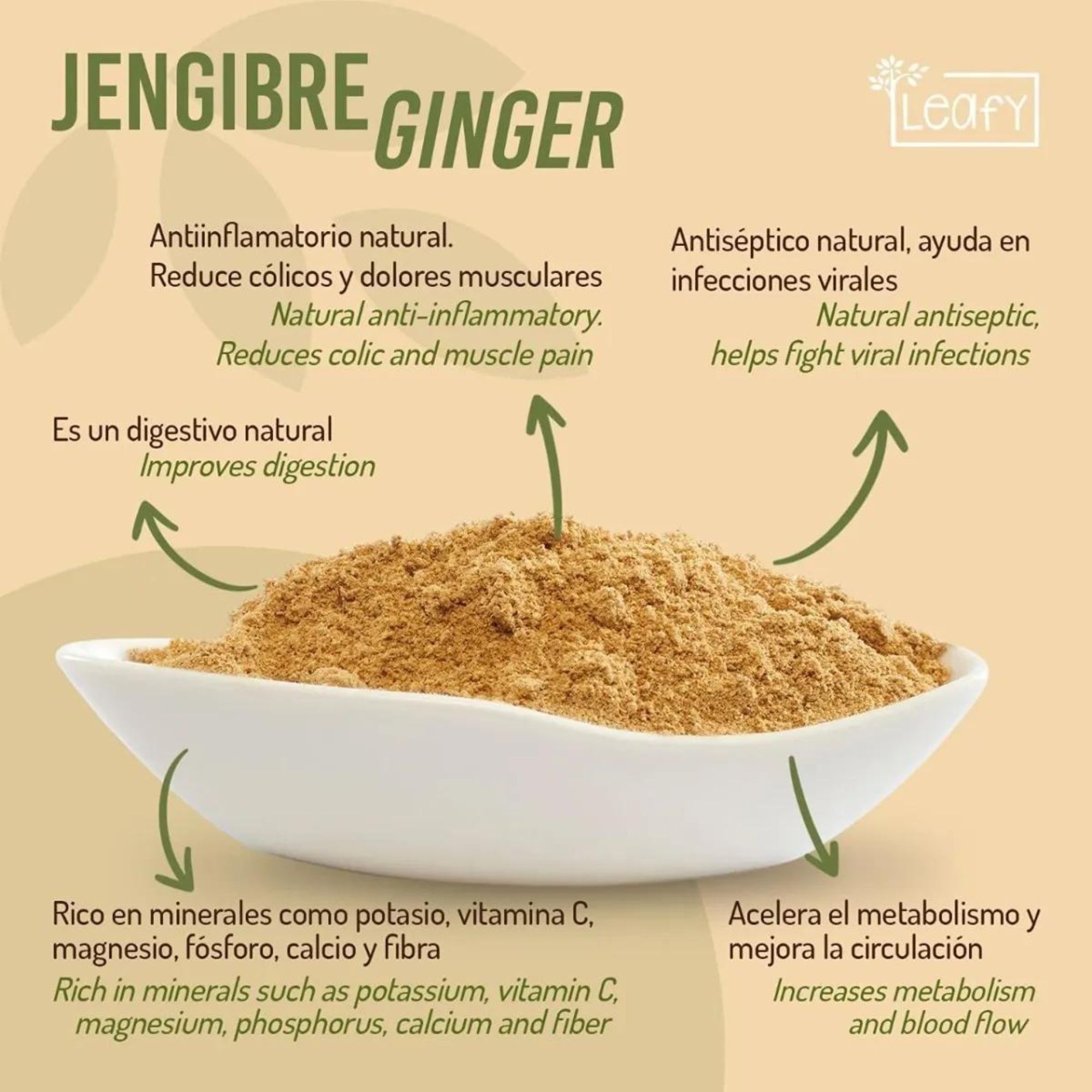 Jengibre Orgánico En Polvo 200g Leafy