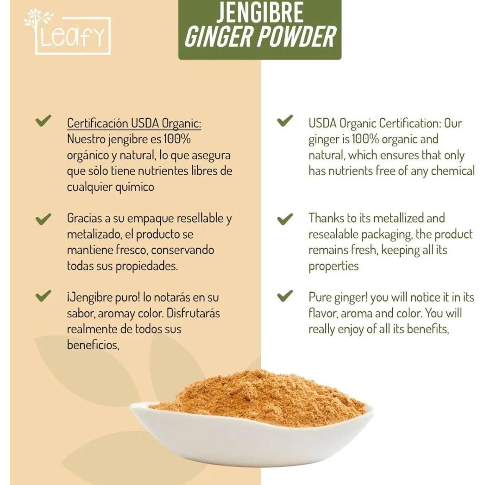 Jengibre Orgánico En Polvo 200g Leafy