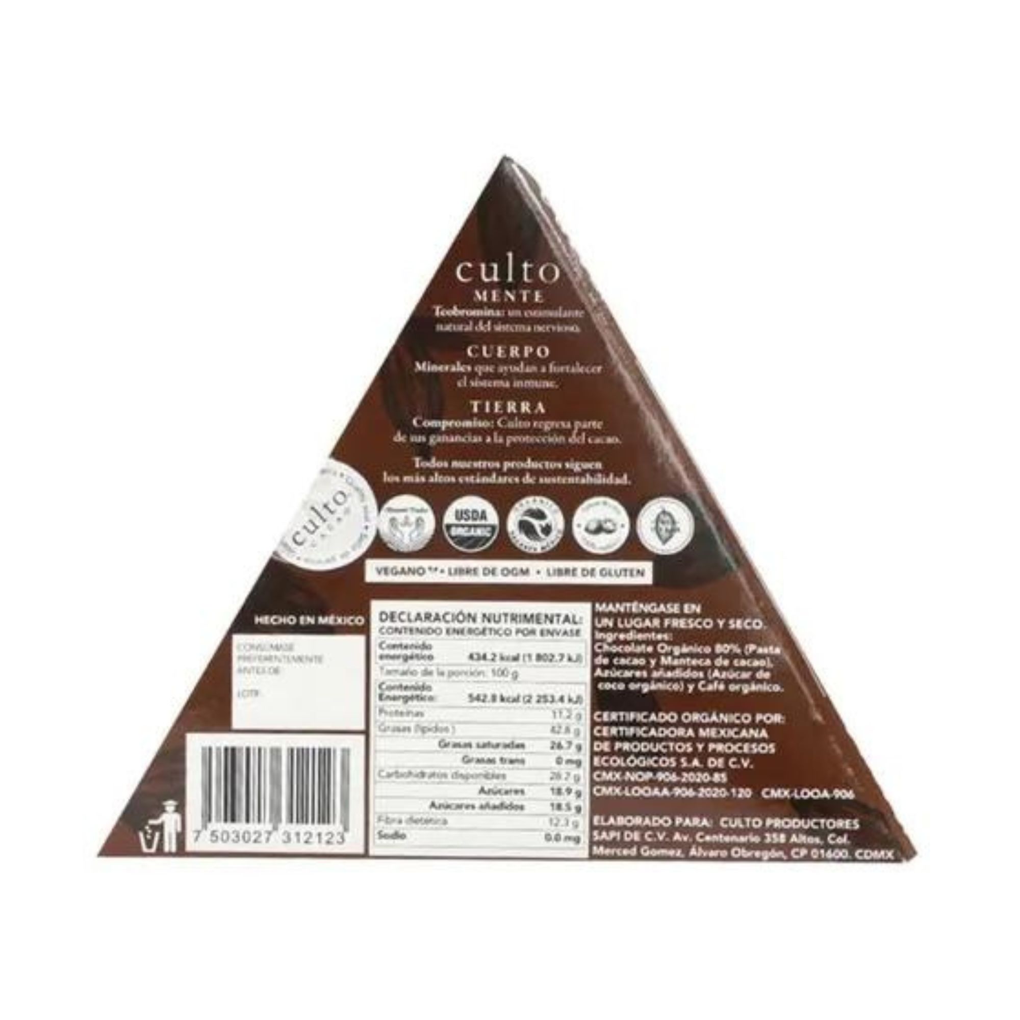 Chocolate Amargo 80% Cacao Granos De Café 80g Culto Orgánico