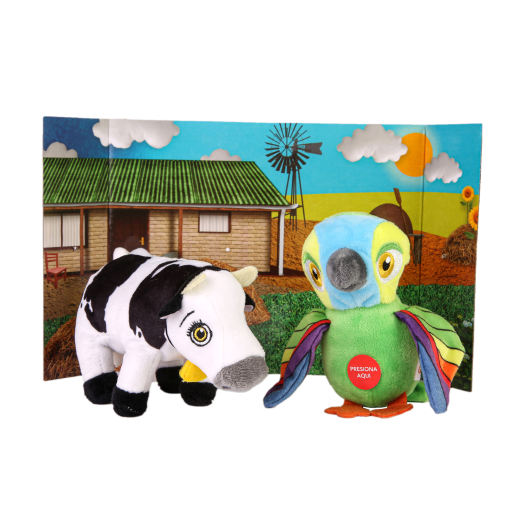 Titeres de dedo musicales la Granja de Zenon combo x2 Pepe Lorito y Vaca Lola