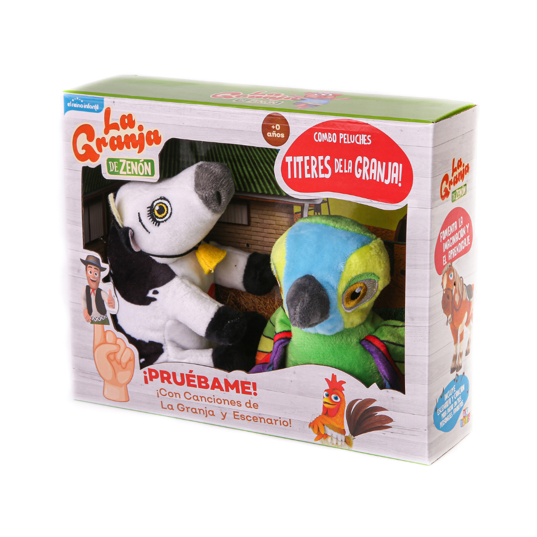 Titeres de dedo musicales la Granja de Zenon combo x2 Pepe Lorito y Vaca Lola