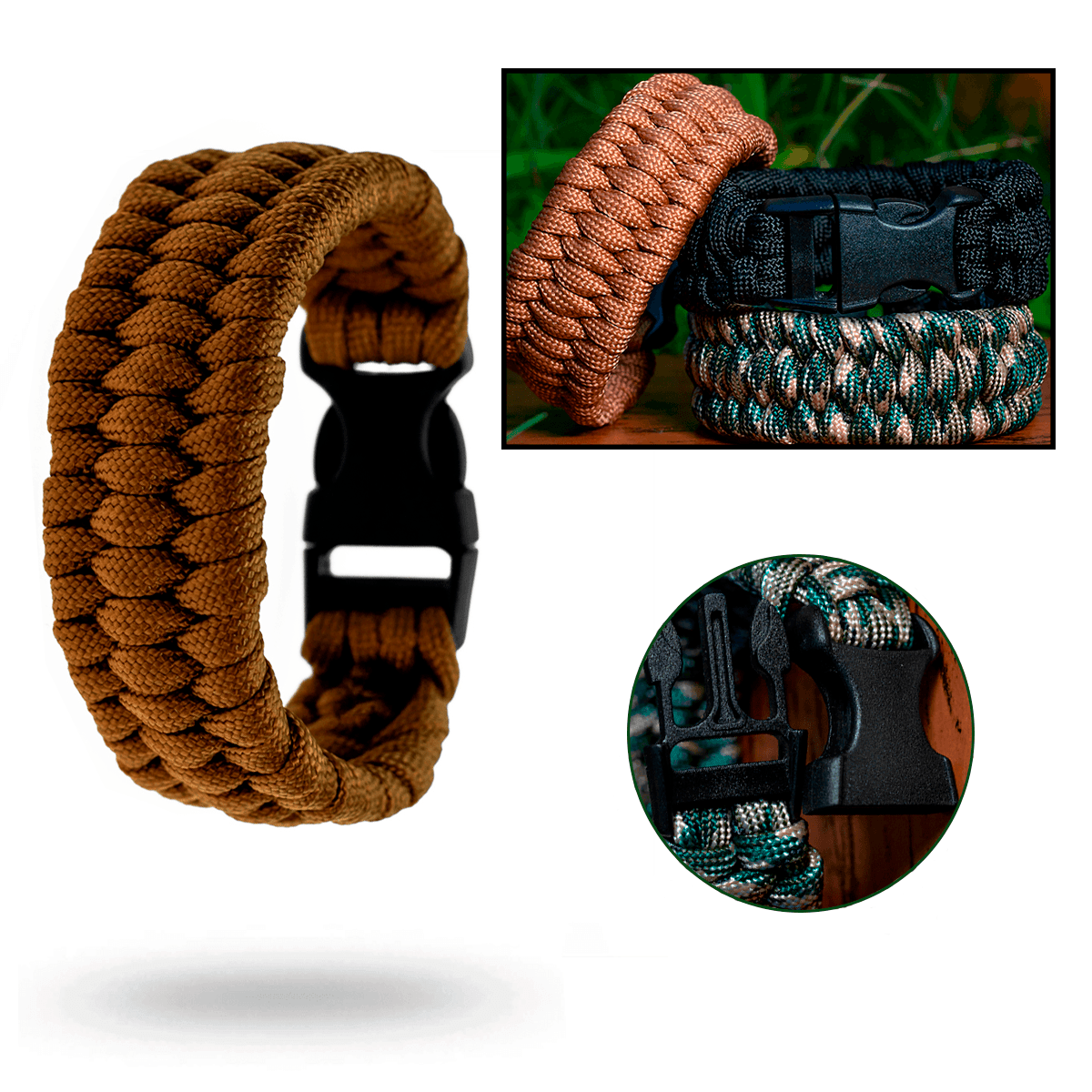 Pulsera Para Hombres Trenzada A Mano Estilo Triple Brazalete En Paracord Pulsera Resistente 