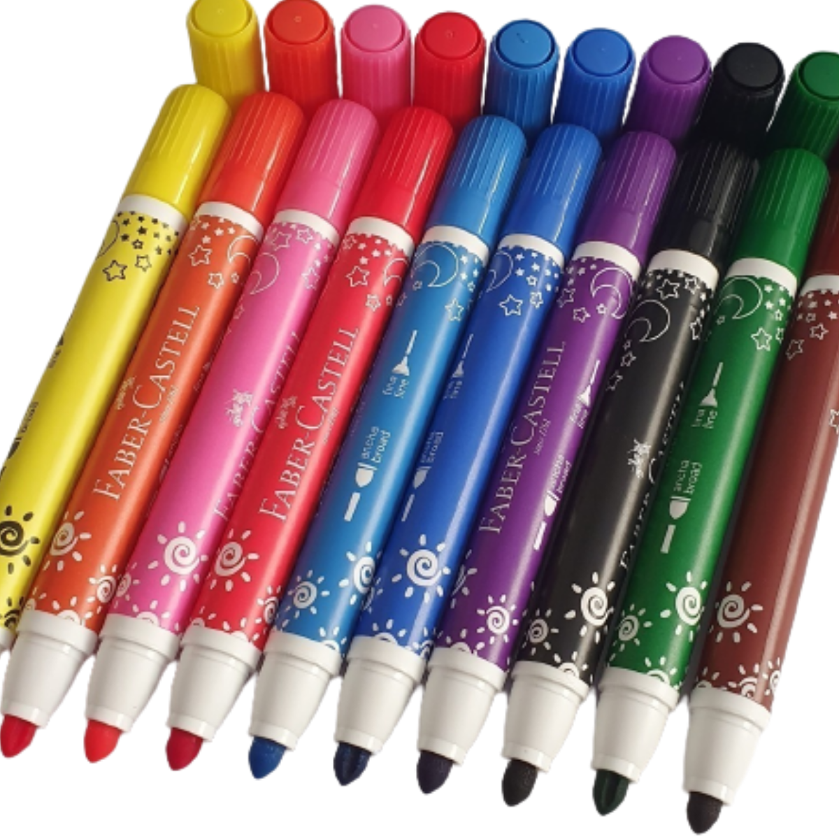 10 Plumones Faber Castell Gruesos Doble Punta Colores