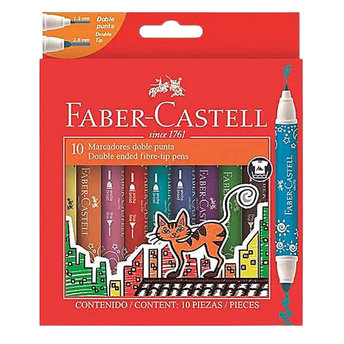10 Plumones Faber Castell Gruesos Doble Punta Colores