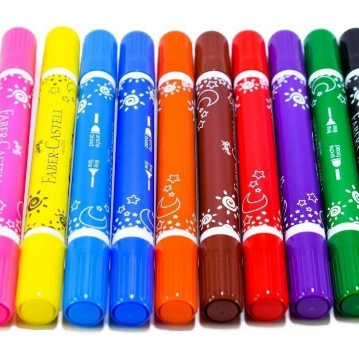 10 Plumones Faber Castell Gruesos Doble Punta Colores