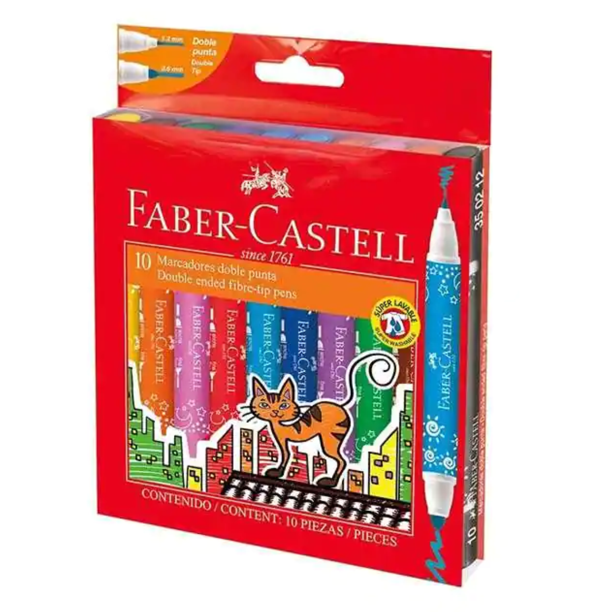 10 Plumones Faber Castell Gruesos Doble Punta Colores