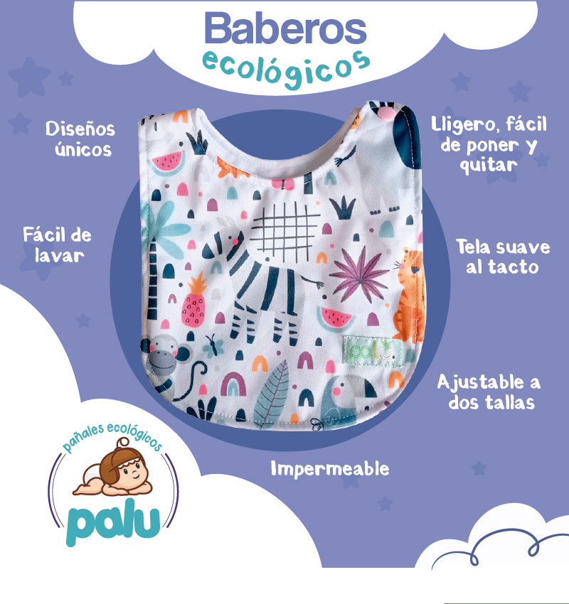 Baberos Estampados de Tela Impermeable Kit de 5 piezas
