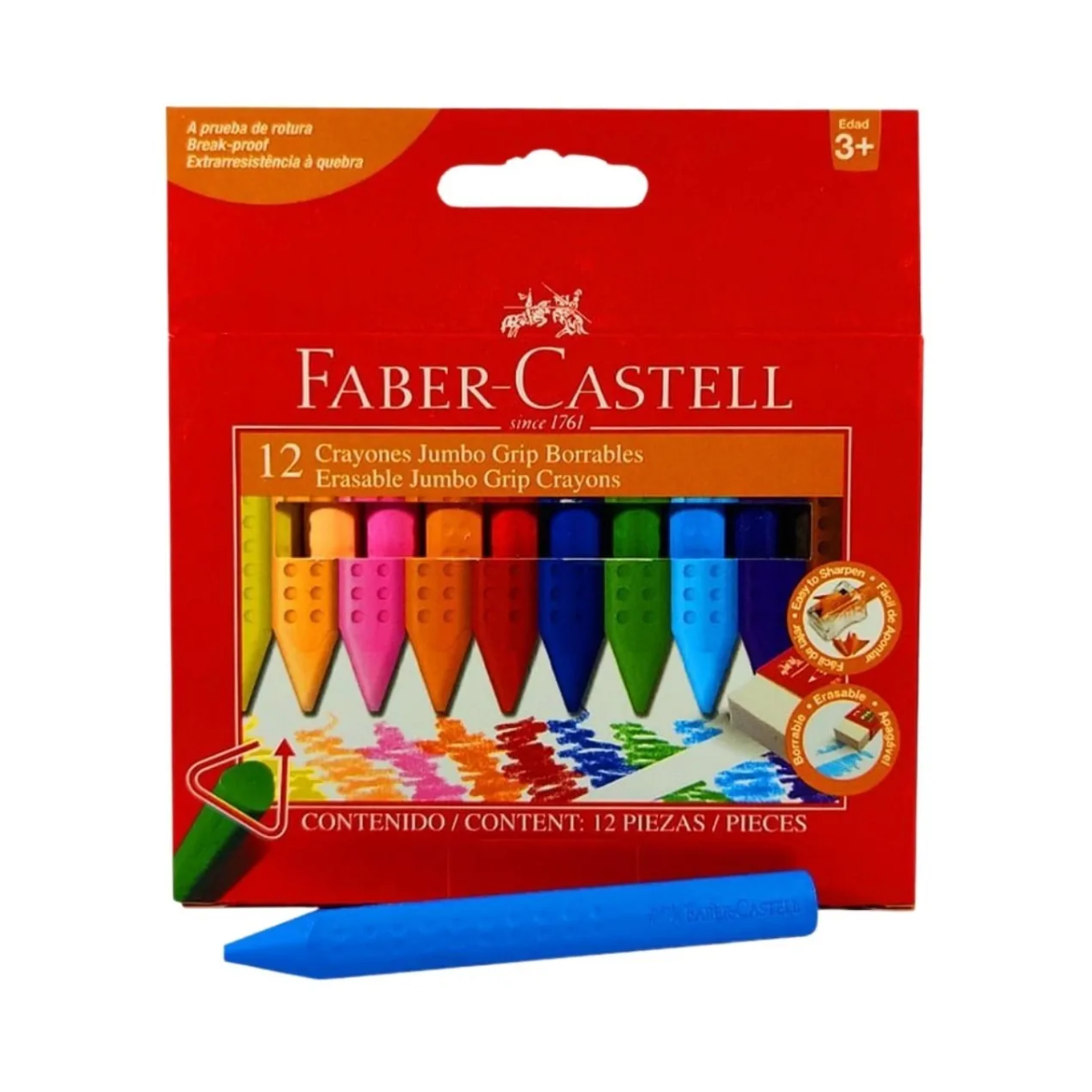 Caja 12 Crayones Faber Castell Jumbo Lavables Grip Colores
