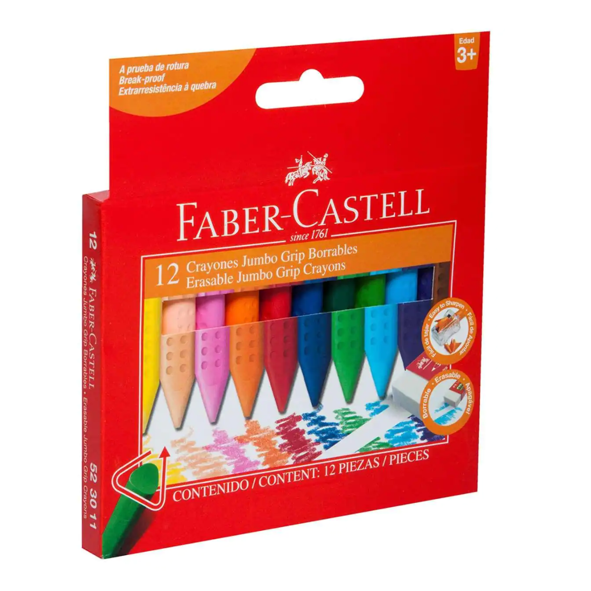 Caja 12 Crayones Faber Castell Jumbo Lavables Grip Colores