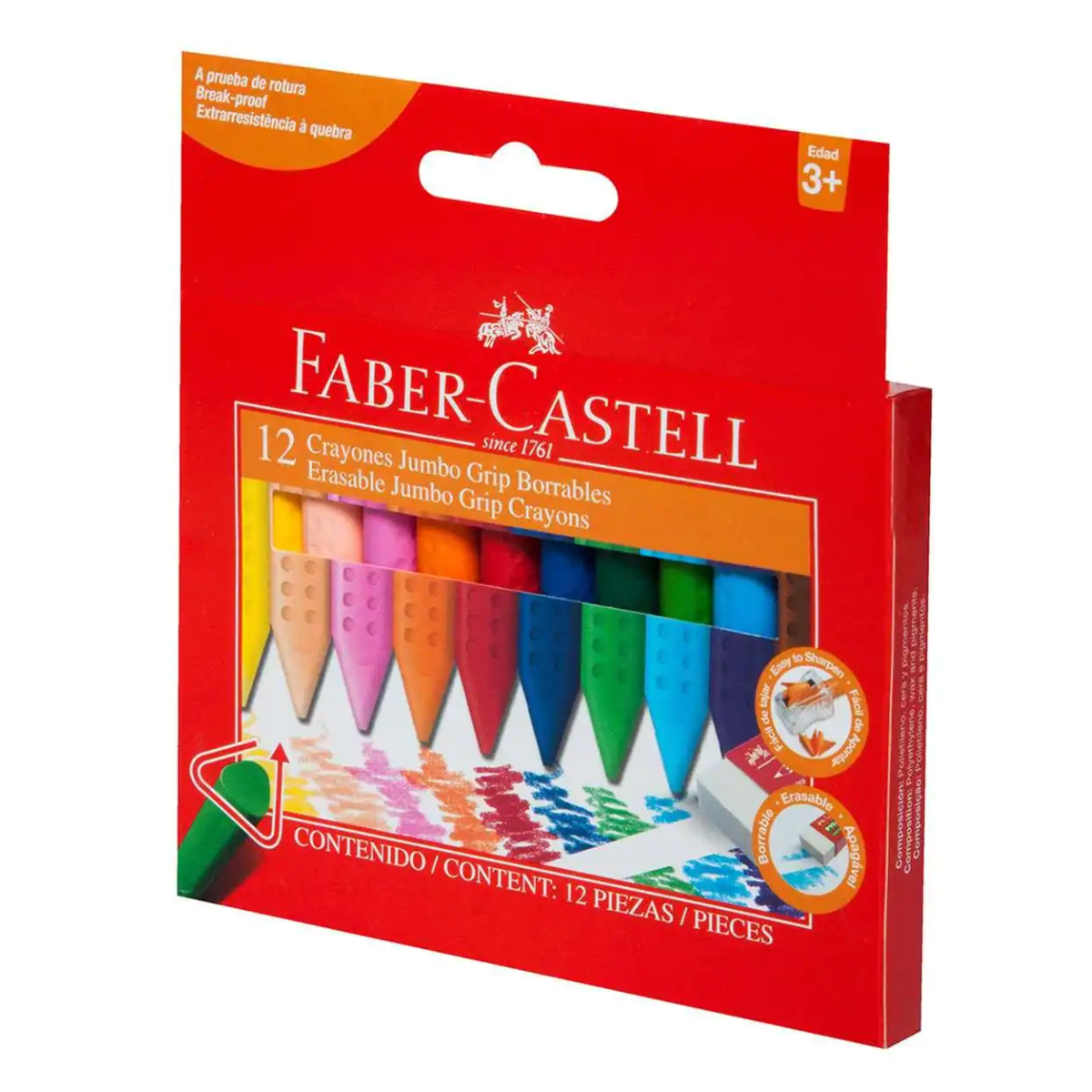 Caja 12 Crayones Faber Castell Jumbo Lavables Grip Colores