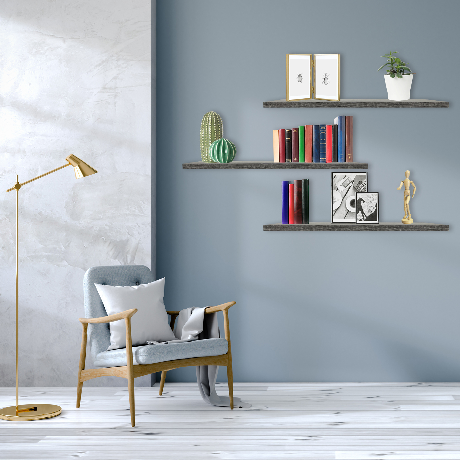 Set de 3 Repisas Flotantes para Pared 29.5x14.5cm Gris Oxford- Onstore