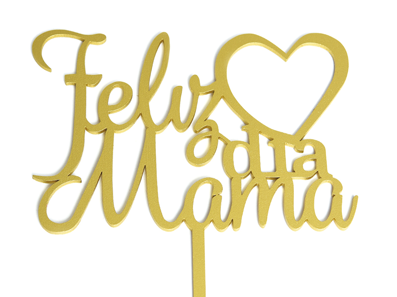 Letrero Pastel Cake Top Feliz Dia Mama Corazon Gold BdLG-019