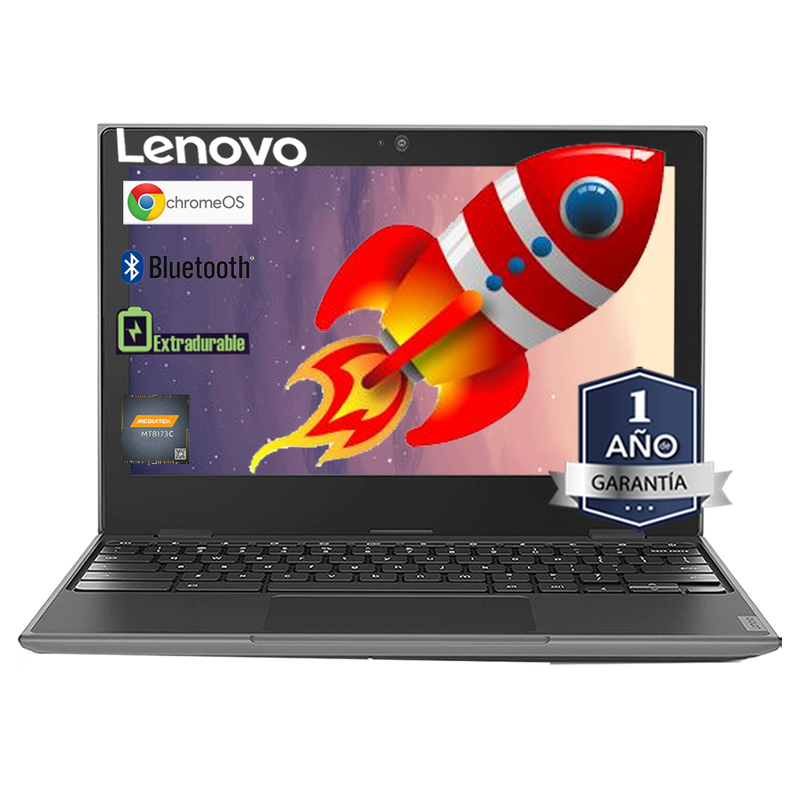 Lenovo Chromebook 100e Segunda Generacion Ram 4GB Disco EMMC 32GB Pantalla 11.6 Pulgadas Procesador mediatek MT8173C - Negro