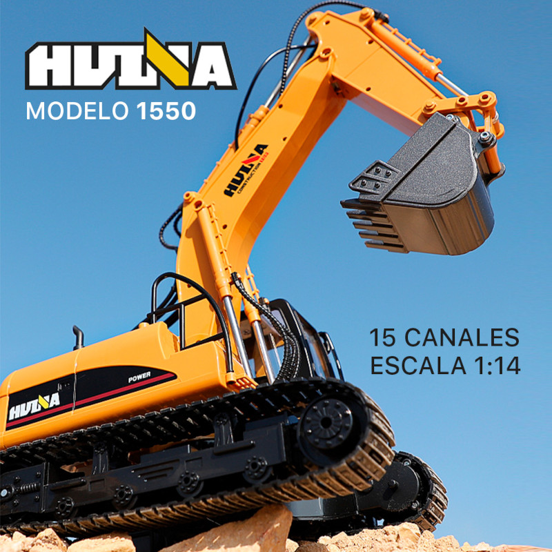 Excavadora a control remoto RC Huina 1550 Metal 1:14 15 canales 2.4Ghz Rc de construcción Retroexcavadora