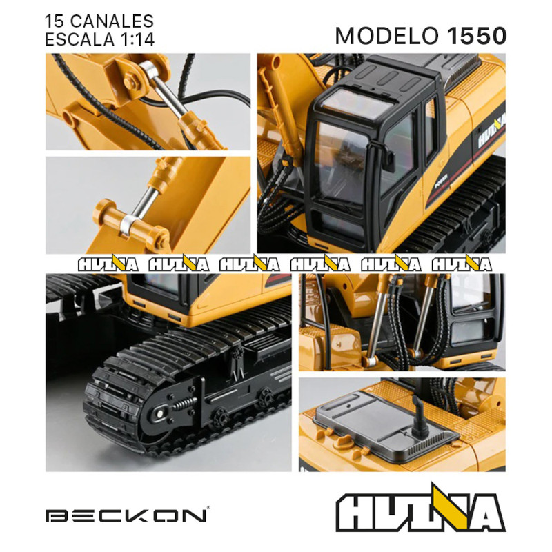 Excavadora a control remoto RC Huina 1550 Metal 1:14 15 canales 2.4Ghz Rc de construcción Retroexcavadora