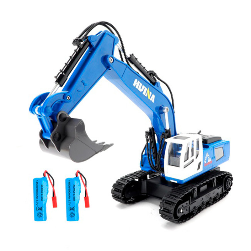 Excavadora a control remoto RC Huina 1558 azul Metal 1:18 11 canales 2.4Ghz Rc de construcción Retroexcavadora