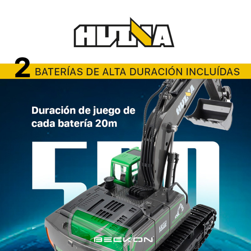 Excavadora a control remoto RC Huina 1558 azul Metal 1:18 11 canales 2.4Ghz Rc de construcción Retroexcavadora