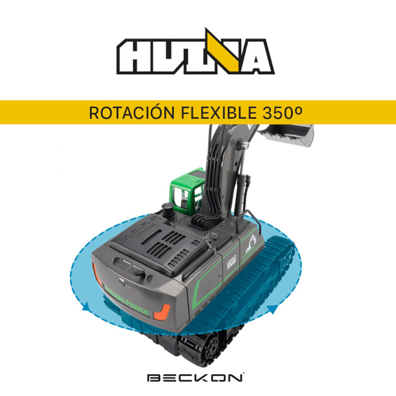 Excavadora a control remoto RC Huina 1558 azul Metal 1:18 11 canales 2.4Ghz Rc de construcción Retroexcavadora