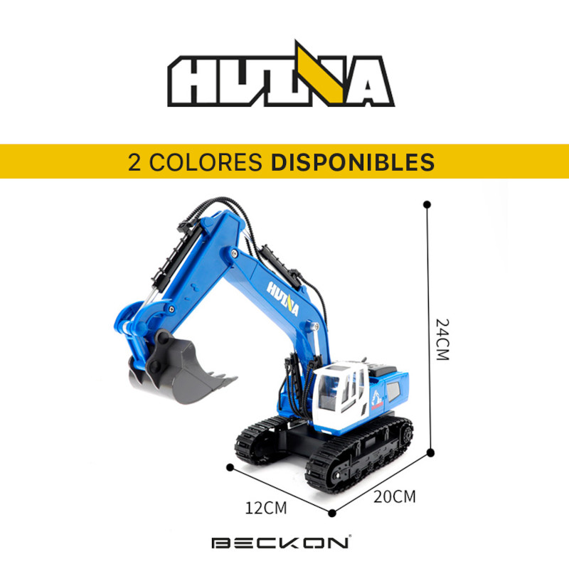 Excavadora a control remoto RC Huina 1558 azul Metal 1:18 11 canales 2.4Ghz Rc de construcción Retroexcavadora