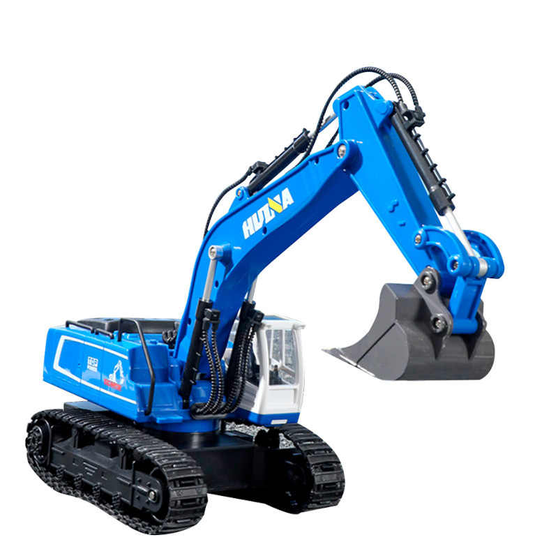 Excavadora a control remoto RC Huina 1558 azul Metal 1:18 11 canales 2.4Ghz Rc de construcción Retroexcavadora