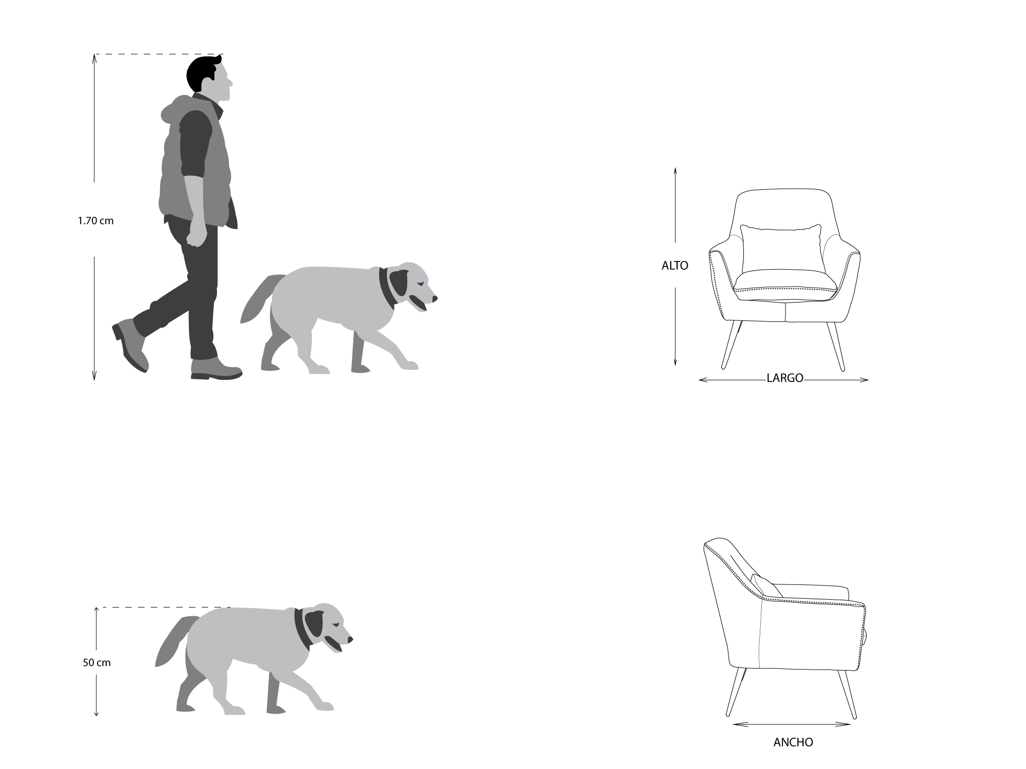 Sillón individual York de Tela color Gris Claro