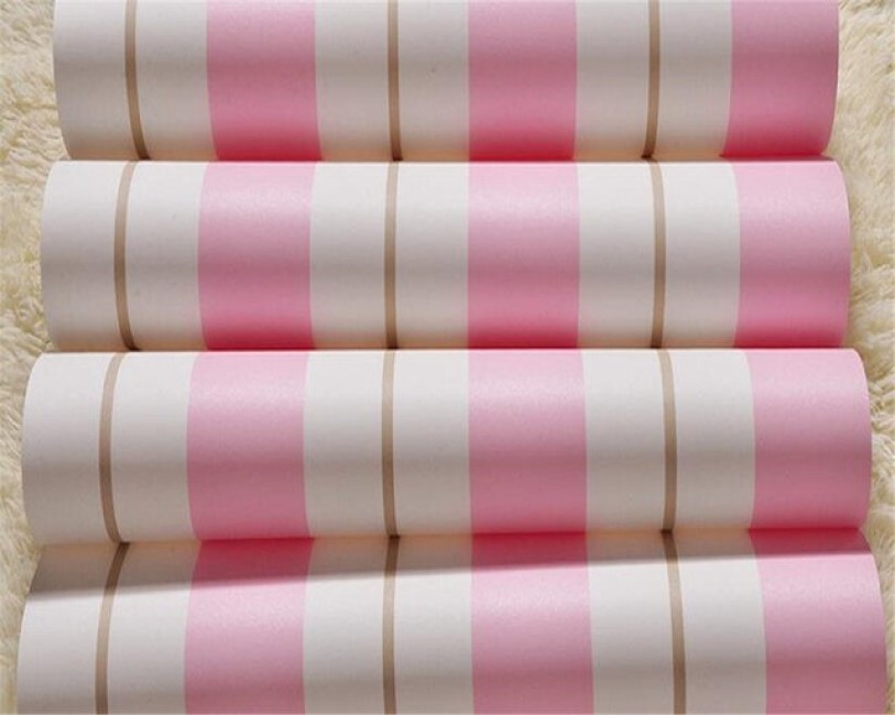 Papel Tapiz Adherible Rayas Rosa Blanco 10m X 45cm