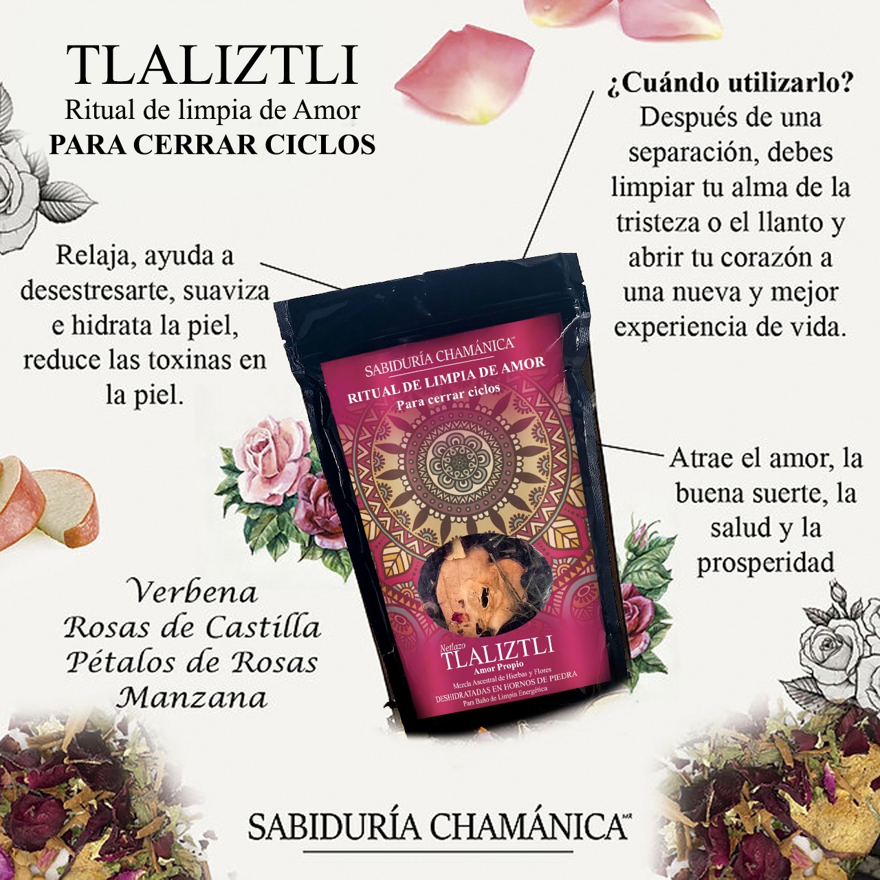 Baño de Hierbas Tlaelquani 4 hierbas - Diosa del Amor, hierbas de baño, natural, artesania, temazcal, vapor, tina, pies, relajacion, meditacion, bienestar, herbal, naturaleza