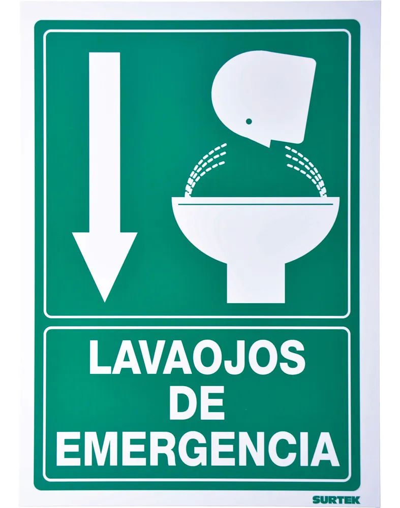 Señal Letrero Lava Ojos De Emergencia Verde 25x36cm Surtek